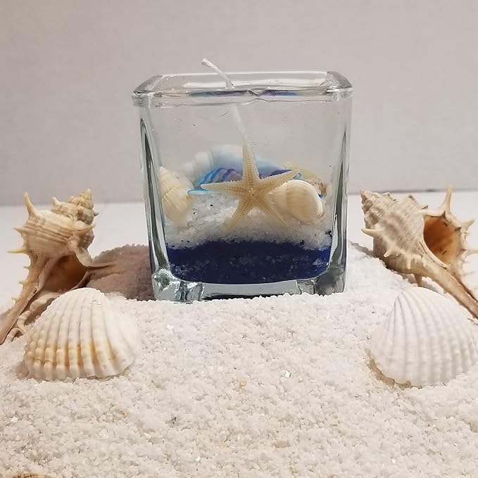 Ocean Candle with Seashells and Starfish Decor
