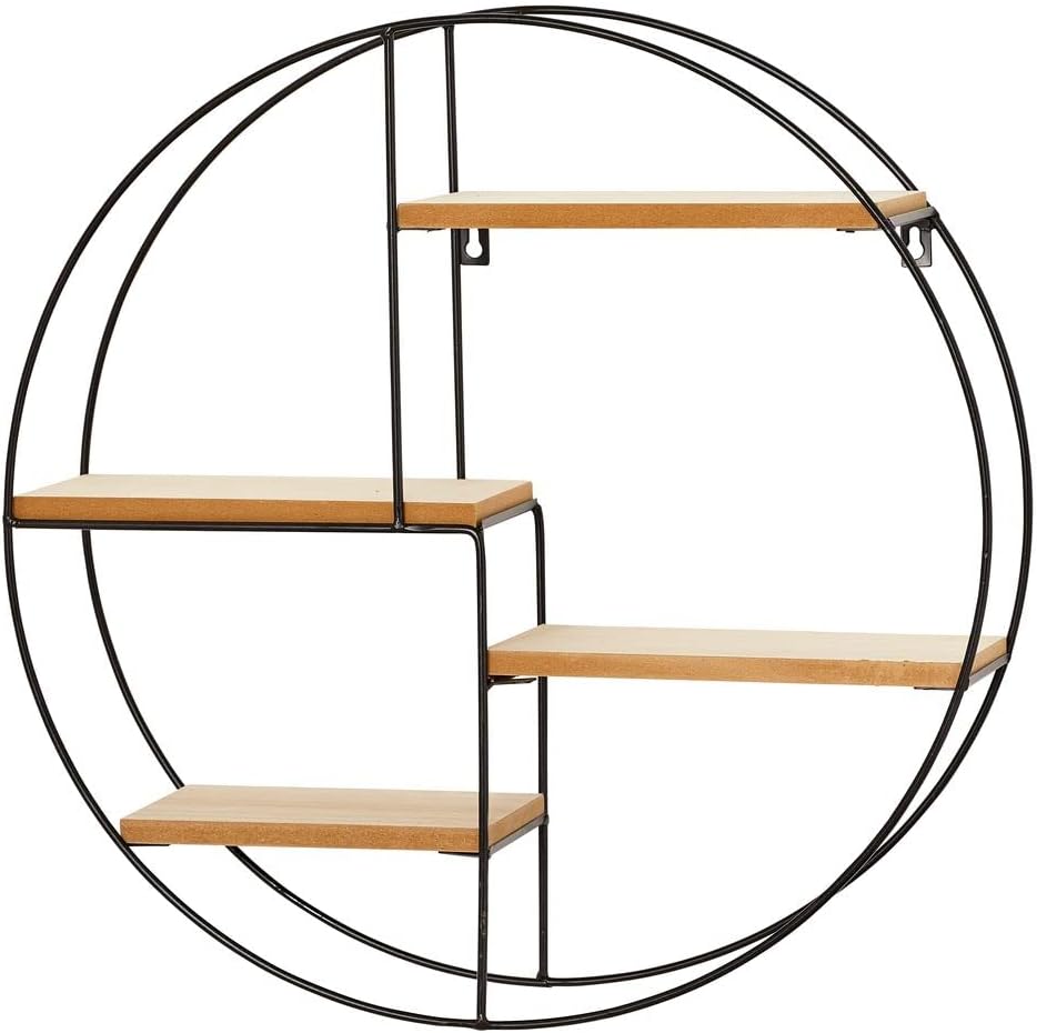 mDesign Round Metal Wall Display Organizer - 4 Shelf BlackNatural