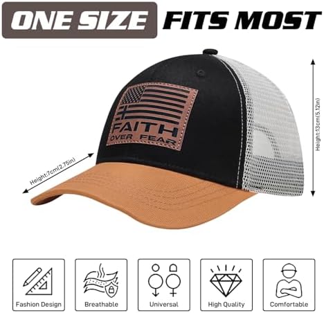 Faith Over Fear Leather Cross Baseball Cap for Men 1