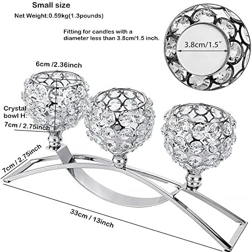 Silver Crystal Candle Holders 3 Arms Bling Table Centerpiece