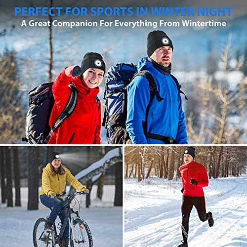 HIGHEVER LED Beanie Hat with Light Hands-Free Winter Headlamp for Men