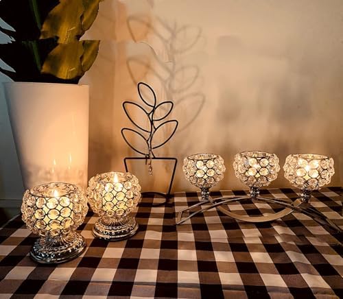 Silver Crystal Candle Holders 3 Arms Bling Table Centerpiece