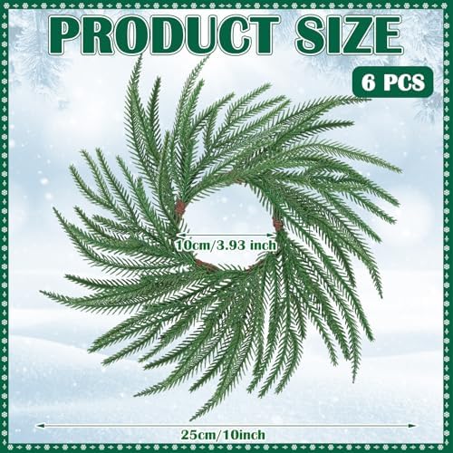 Christmas Candle Wreath 10 Inch Artificial Norfolk Pine 6pcs