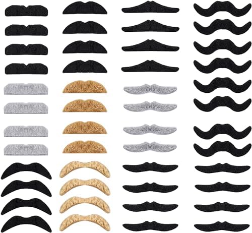 AUOCATTAIL 48PCS Halloween Fake Mustache Prop Set
