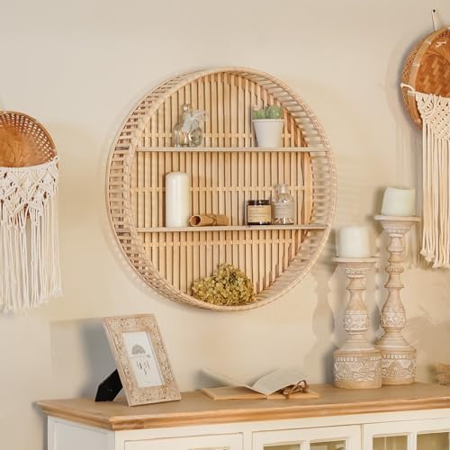 3 Tier Rattan Wall Shelf Boho Farmhouse Decor