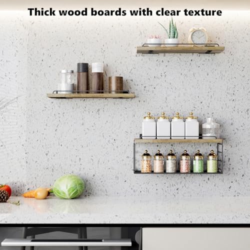 YXDXF Farmhouse Floating Shelf Set of 3 with Guardrail