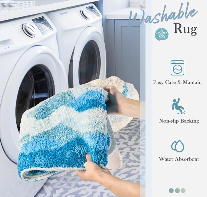 DyeFury Blue Ocean Wave Bath Mat 31x21