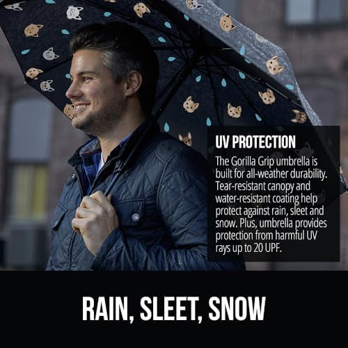 GORILLA GRIP Windproof Stick Umbrella for Dogs and Cats