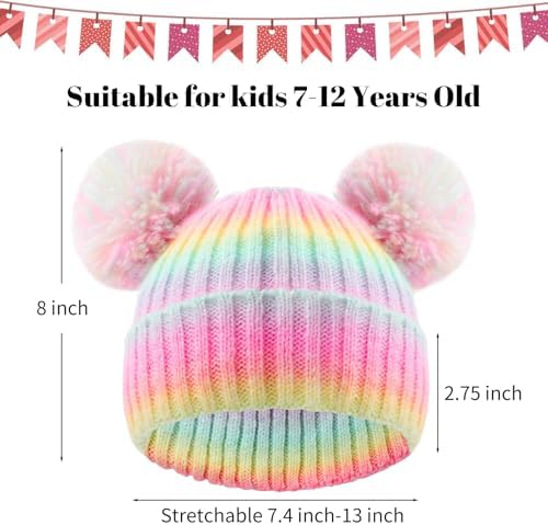 ACTLATI Kids Winter Knitted Beanie with Pom Pom Ears