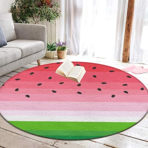Modern Watermelon Red Green Stripes Round Rug 36inch