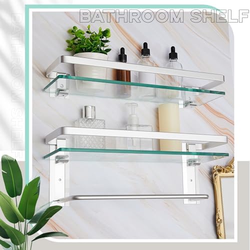 Suzile 2-Pcs Floating Glass Bathroom Shelf with Towel Bar