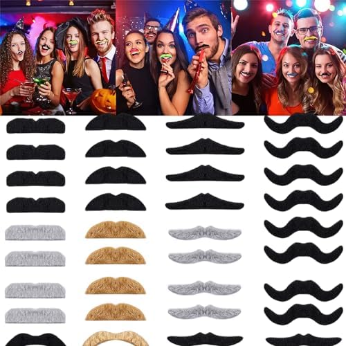 AUOCATTAIL 48PCS Halloween Fake Mustache Prop Set