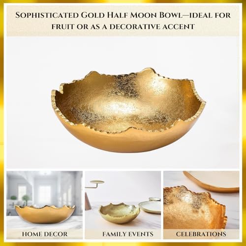 GUTE Gold Brass Half Moon Centerpiece Bowl with Rugged Edges 1
