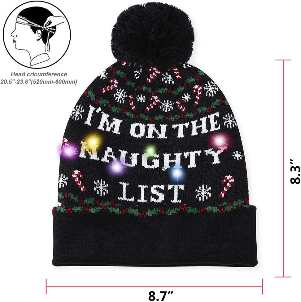 Idgreatim 6 Light LED Ugly Christmas Sweater Hat Beanie Cap for Party