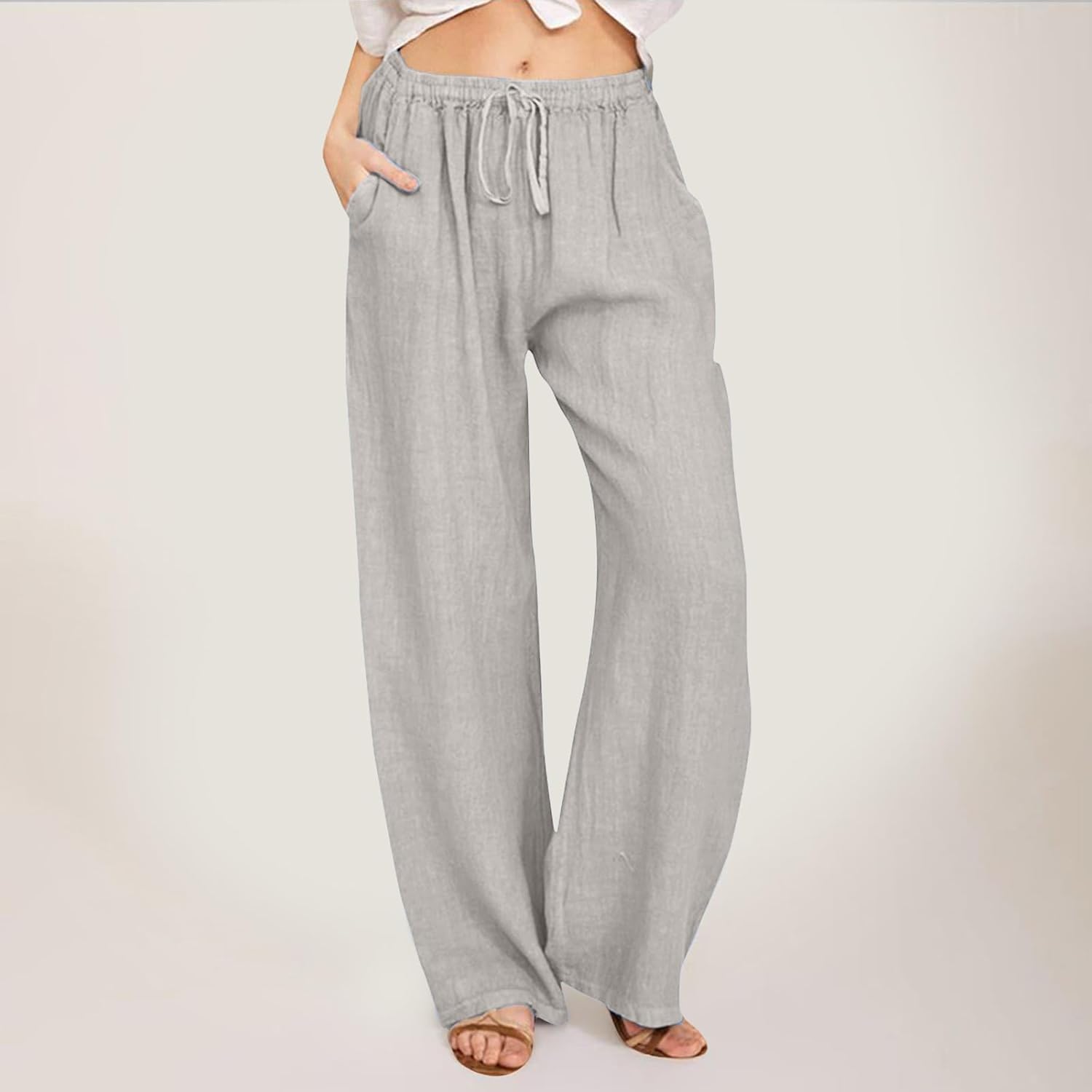 TTBDWiian Casual Linen Drawstring High Waisted Sweatpants for Women 1