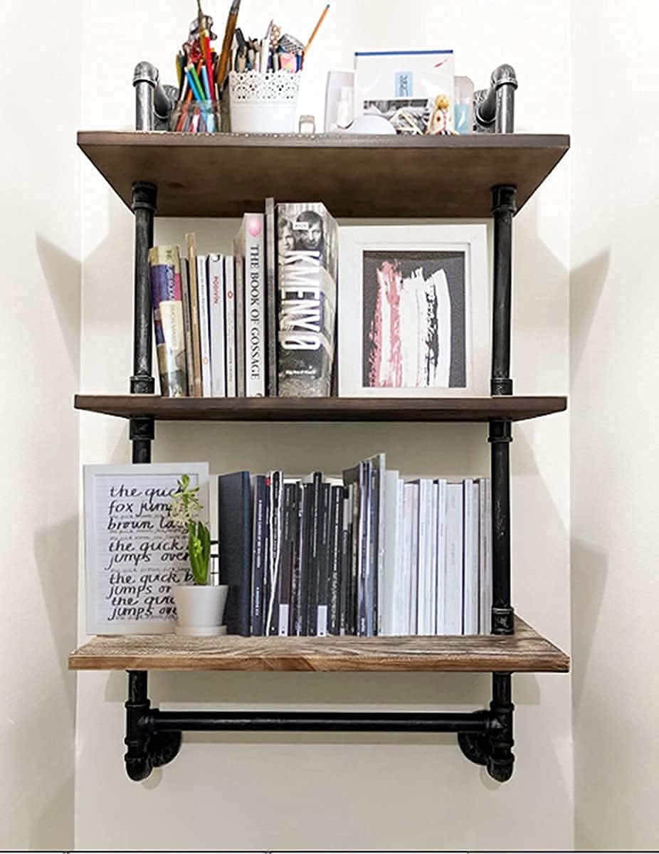 DRIRON Rustic 3-Tier Wall Shelf with Towel Bar24 Industrial Design