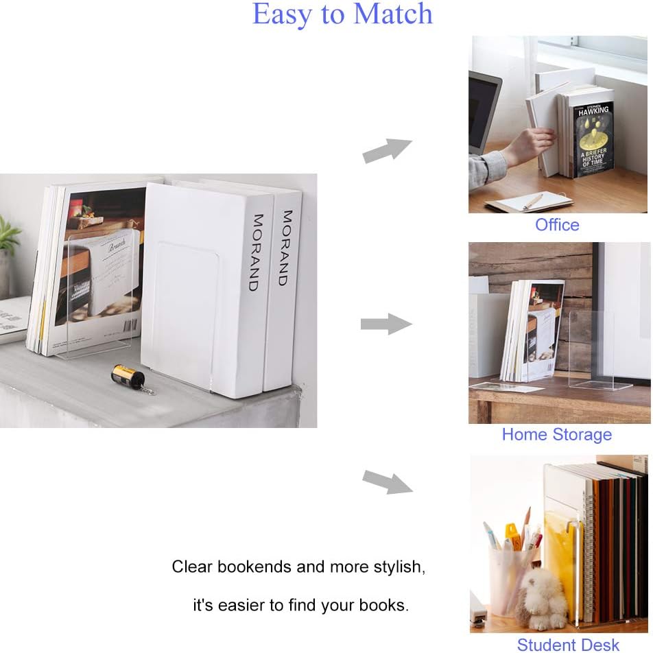 MerryNine Clear Acrylic Book Ends 4pcs Set