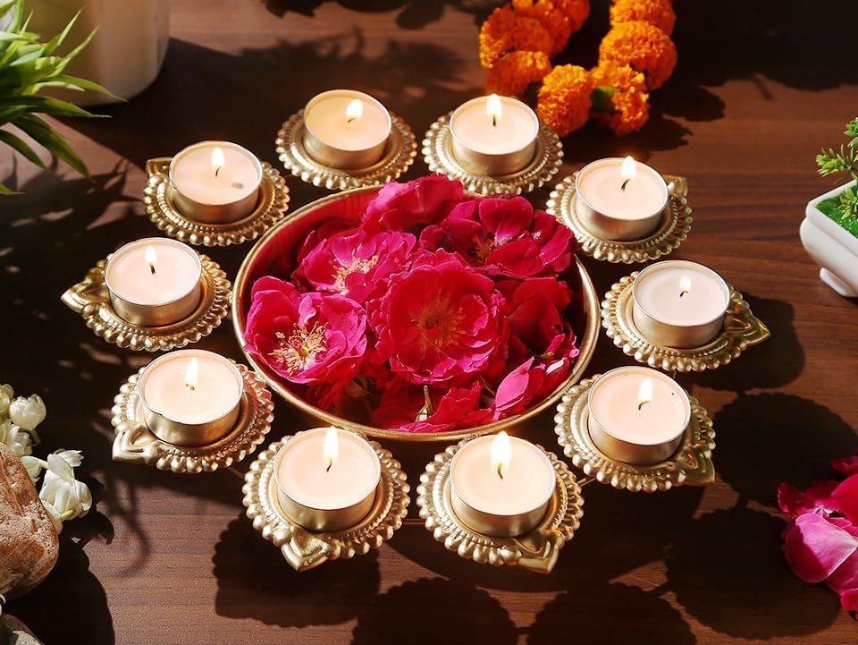 Ayurveda Copper Traditional Diya Urli Tealight Holder 12 Inches