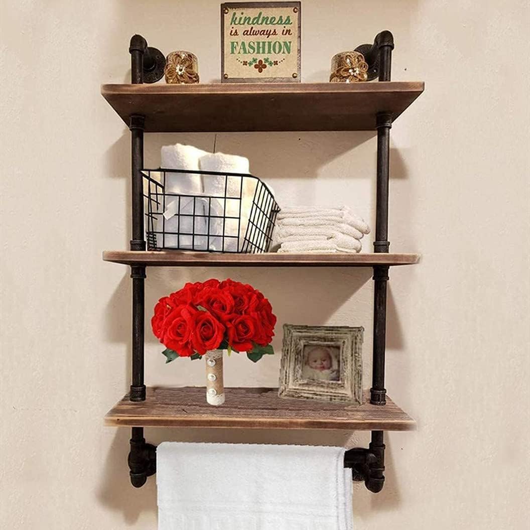 DRIRON Rustic 3-Tier Wall Shelf with Towel Bar24 Industrial Design