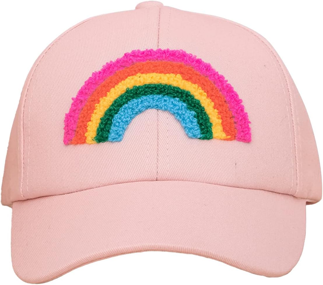 Julerwoo Kids Girls Pink Baseball Cap with Unicorn Rainbow Embroidery