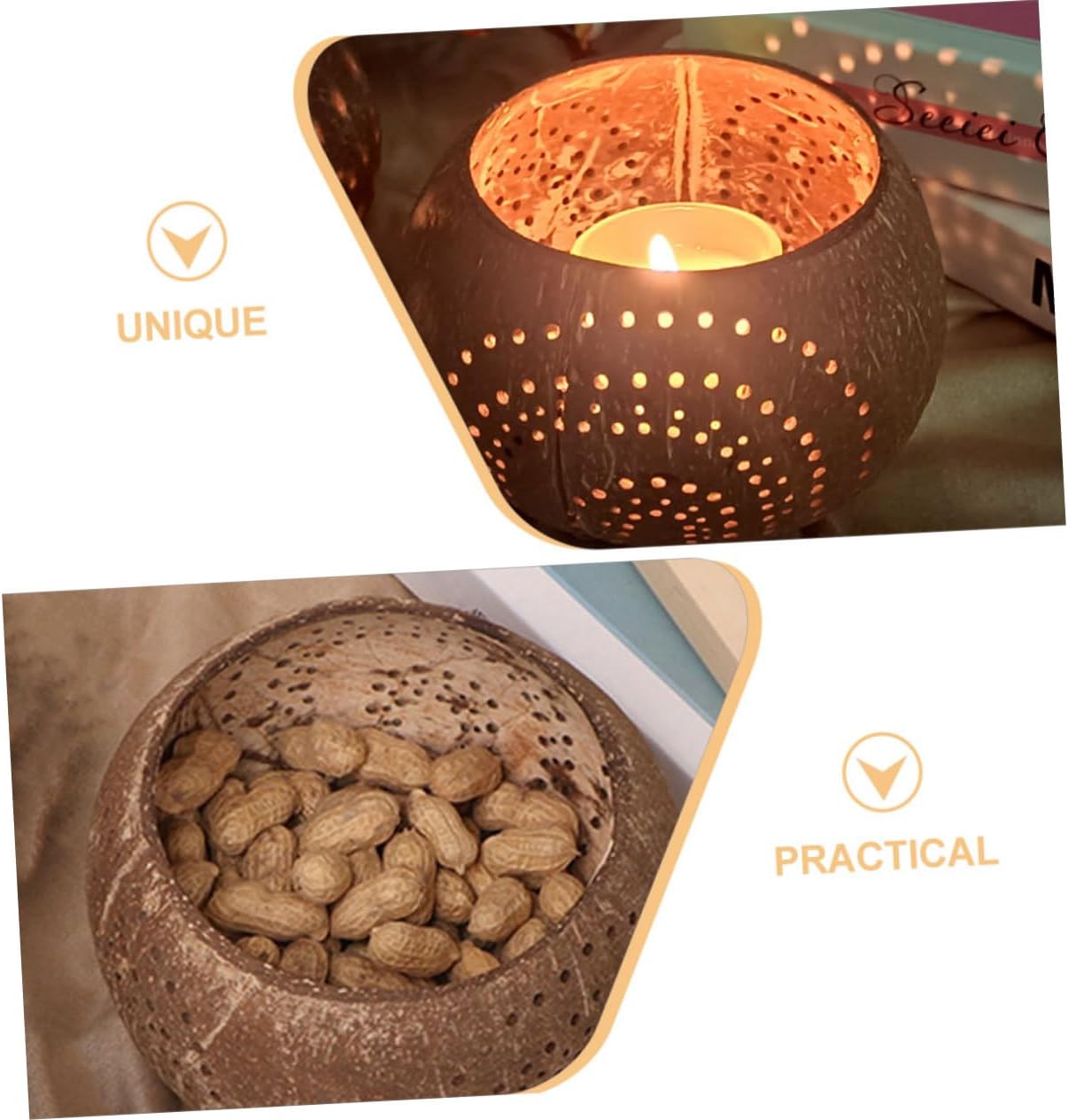 Zerodeko Coconut Shell Candle Bowl Multi-Use Food Container