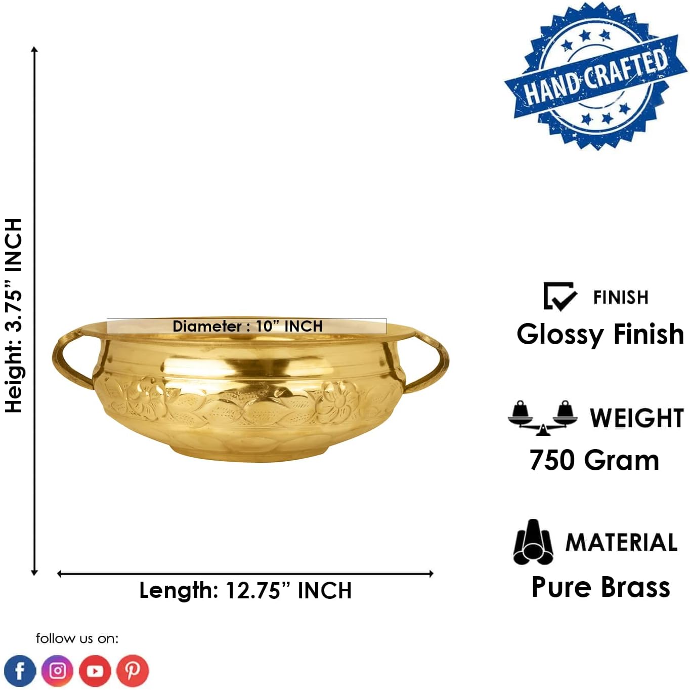 Craftsman 1225 Inch Embossed Brass Urli Decorative Bowl