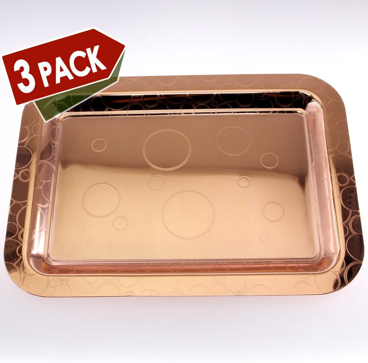 Pack of 3 20x143 Inch Gold Plated Mirror Serving Trays 1