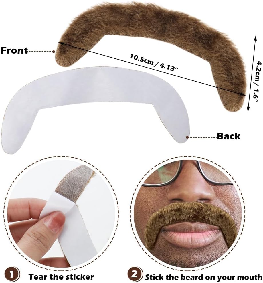 4PCS Self-Adhesive Fake Mustache for 60s 70s Costume