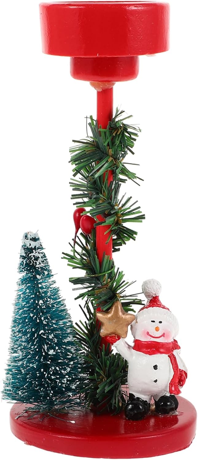 Christmas Candle Stand with Snowman Decor