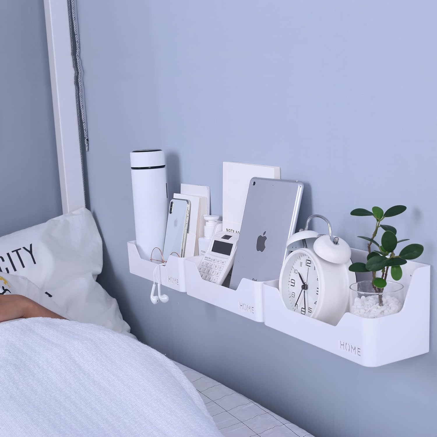 MATIMASU Bedside Shelf Organizer Storage Caddy Wall Mount Adhesive Box