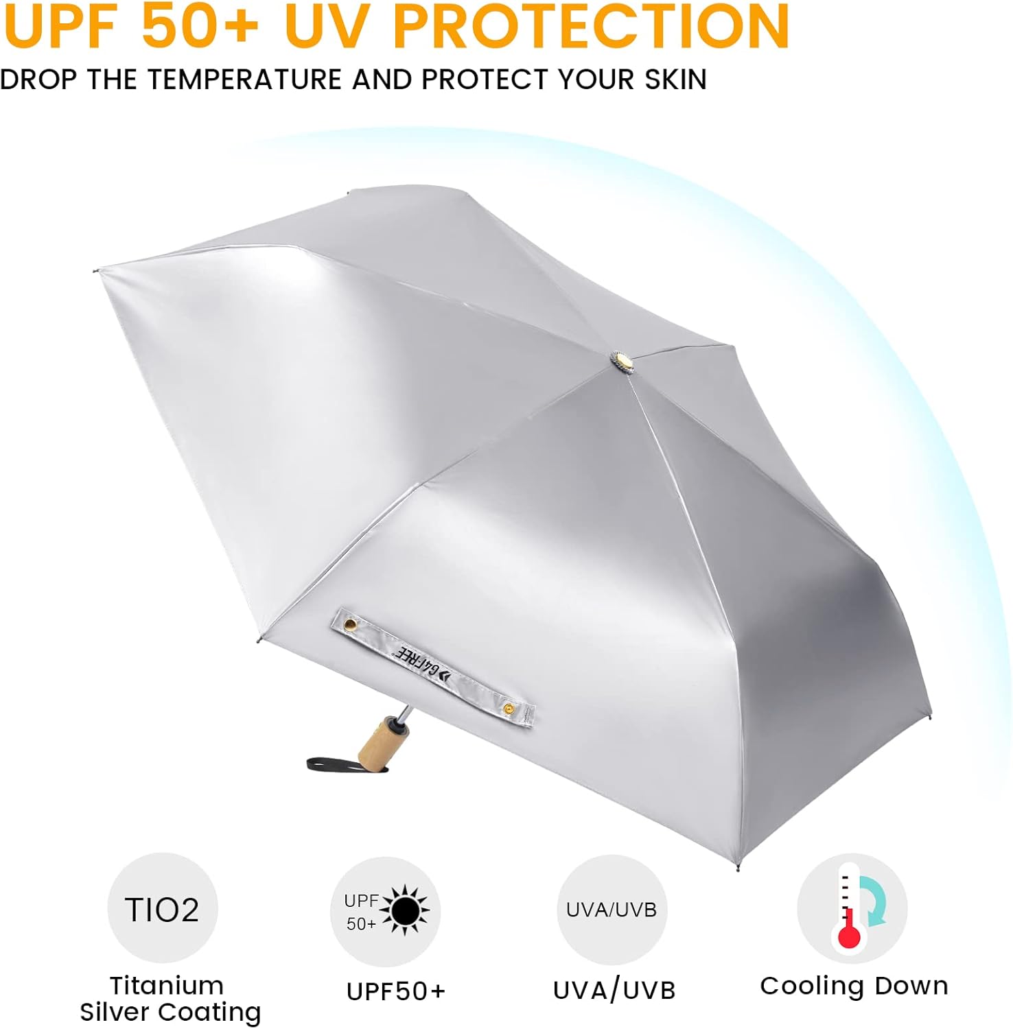 G4Free UV Protection Travel Umbrella with Wooden Handle