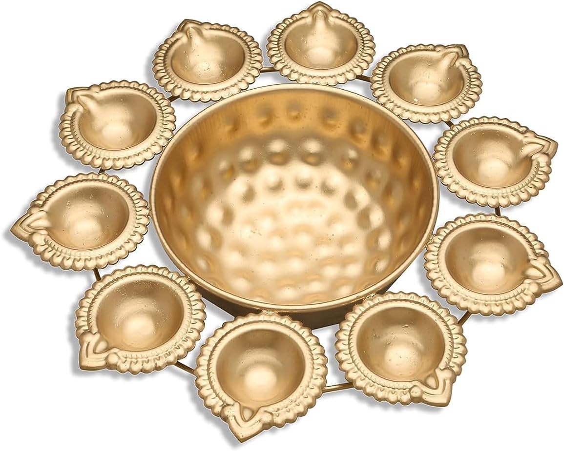 Ayurveda Copper Traditional Diya Urli Tealight Holder 12 Inches