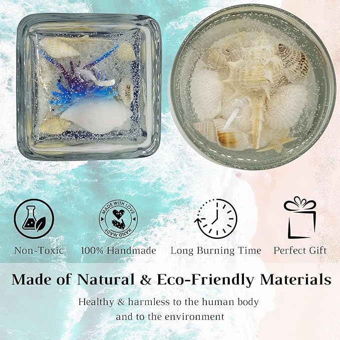 Ocean Candle with Seashells and Starfish Decor