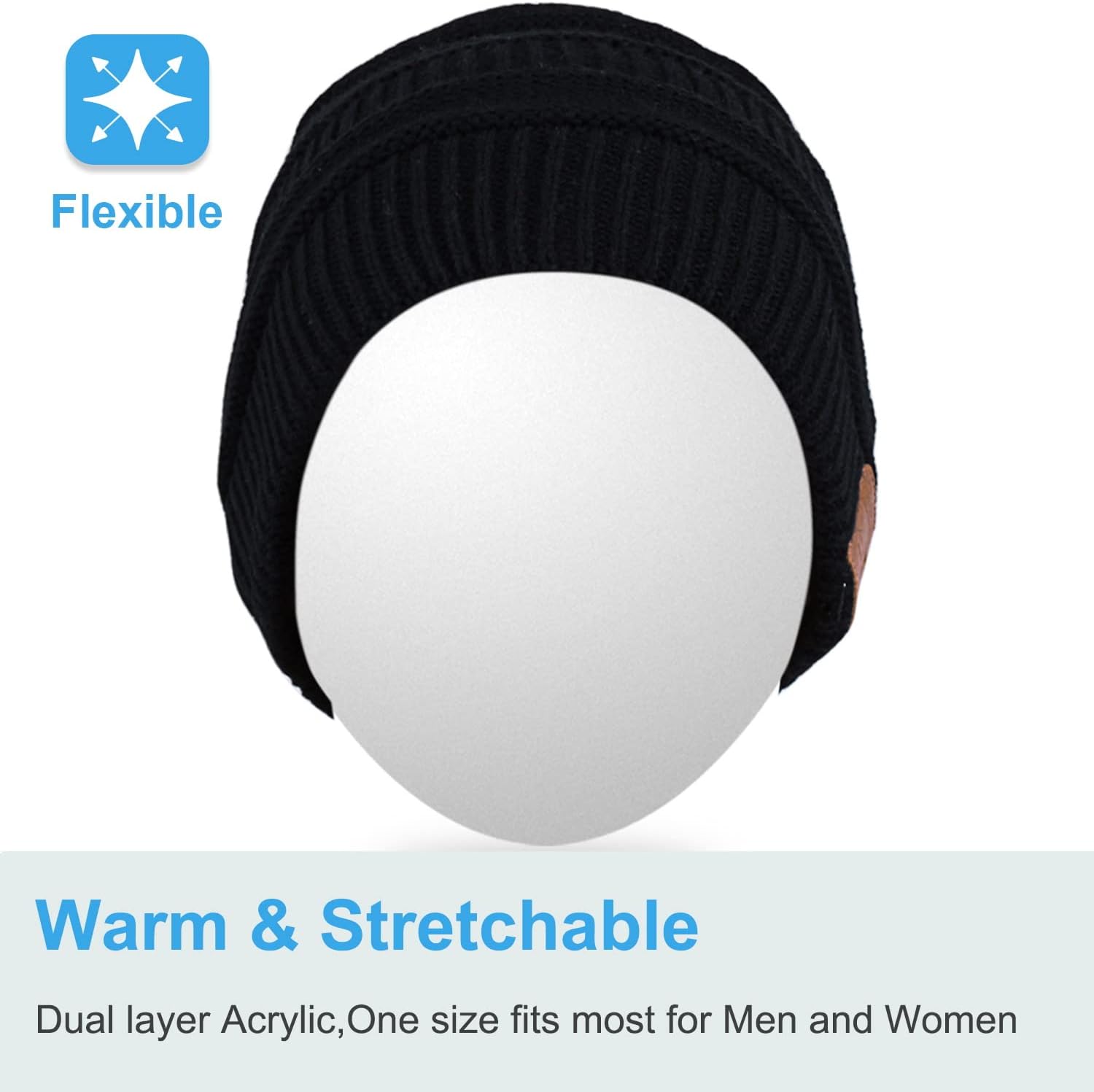 Rotibox Bluetooth Beanie with Headphones for Winter Sports and Christmas Gifts