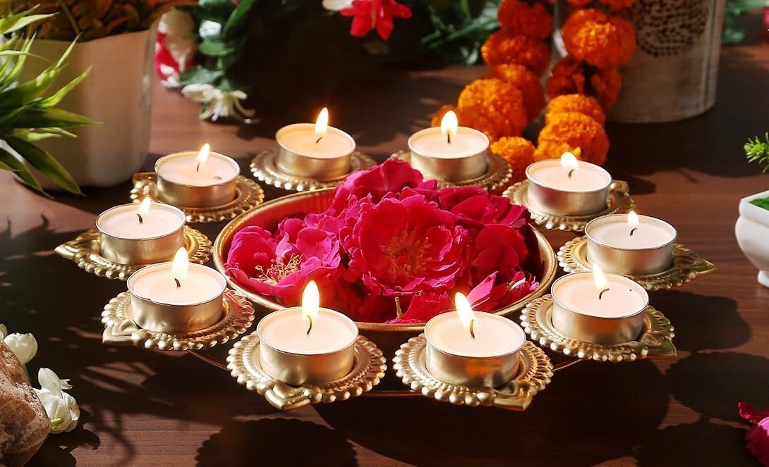 Ayurveda Copper Traditional Diya Urli Tealight Holder 12 Inches