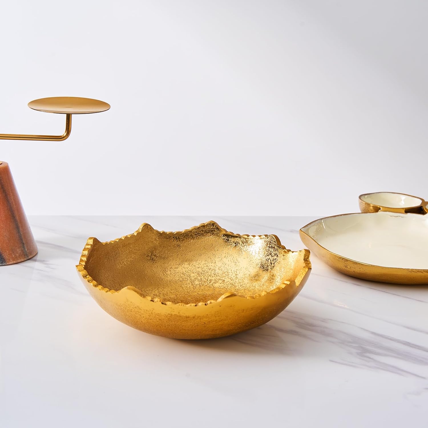 GUTE Gold Brass Half Moon Centerpiece Bowl with Rugged Edges 1