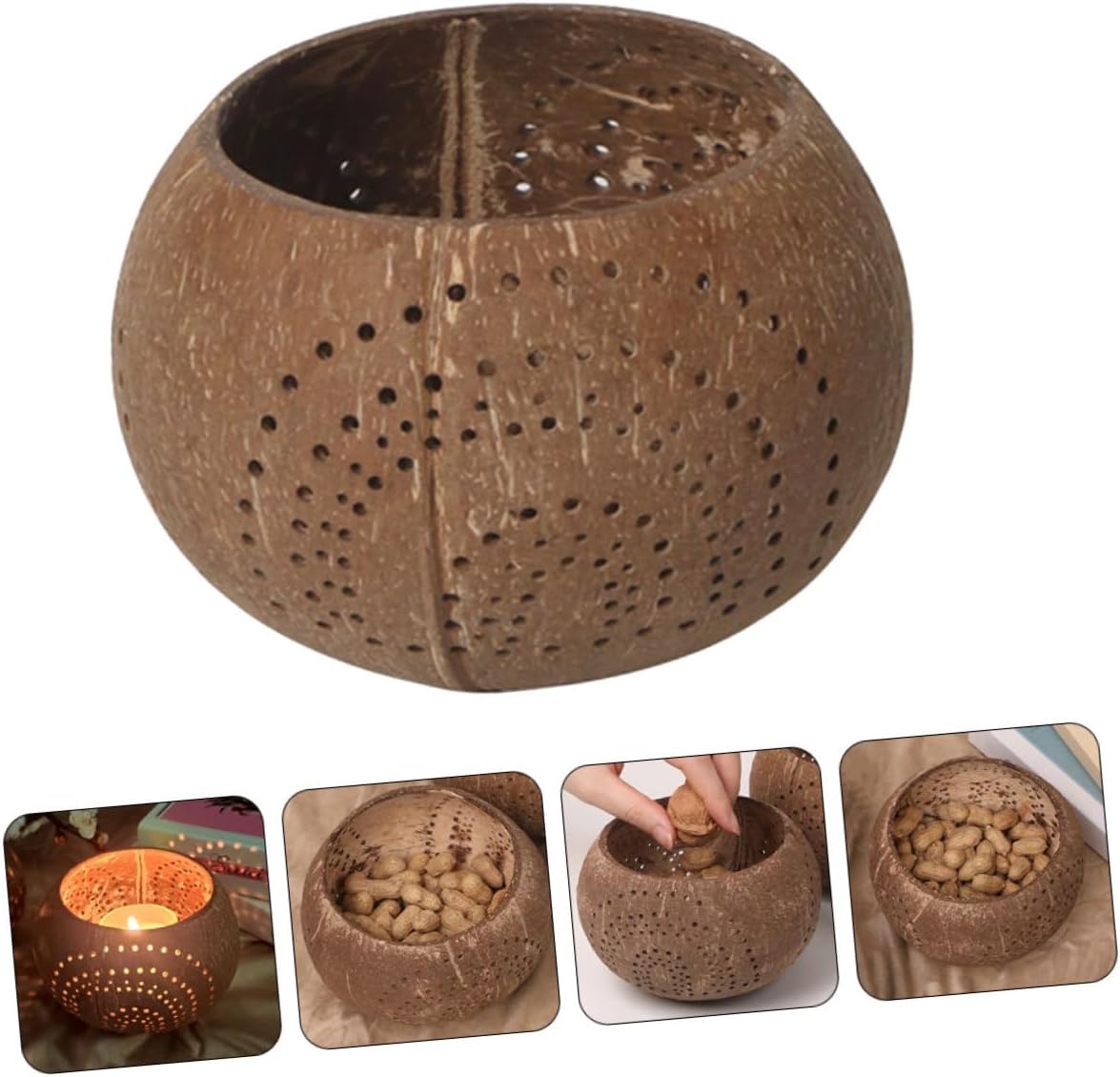 Zerodeko Coconut Shell Candle Bowl Multi-Use Food Container
