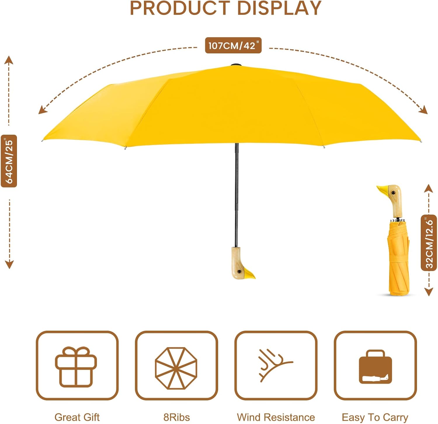 LEAGERA Cute Duck Head Folding Umbrella for Girls