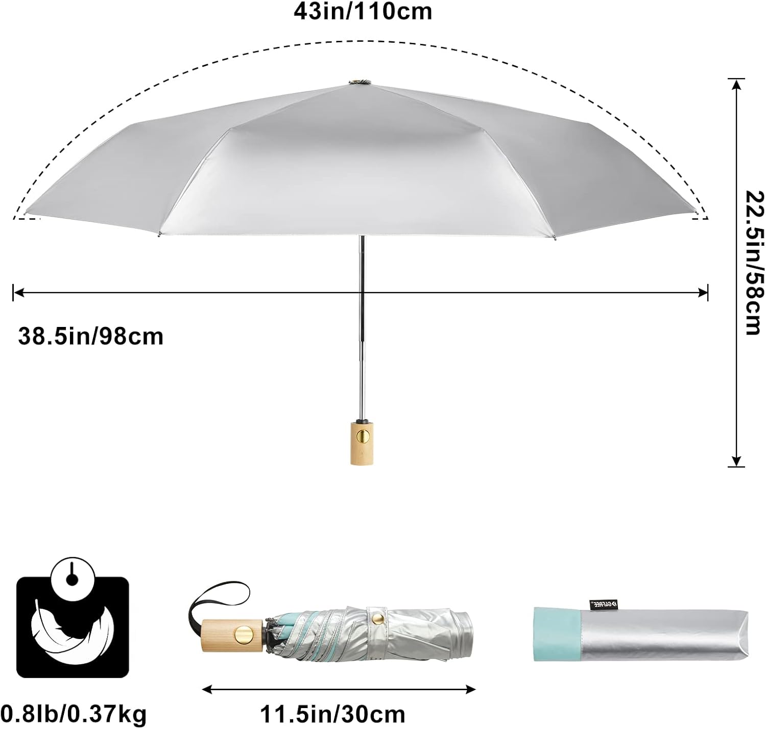 G4Free UV Protection Travel Umbrella with Wooden Handle
