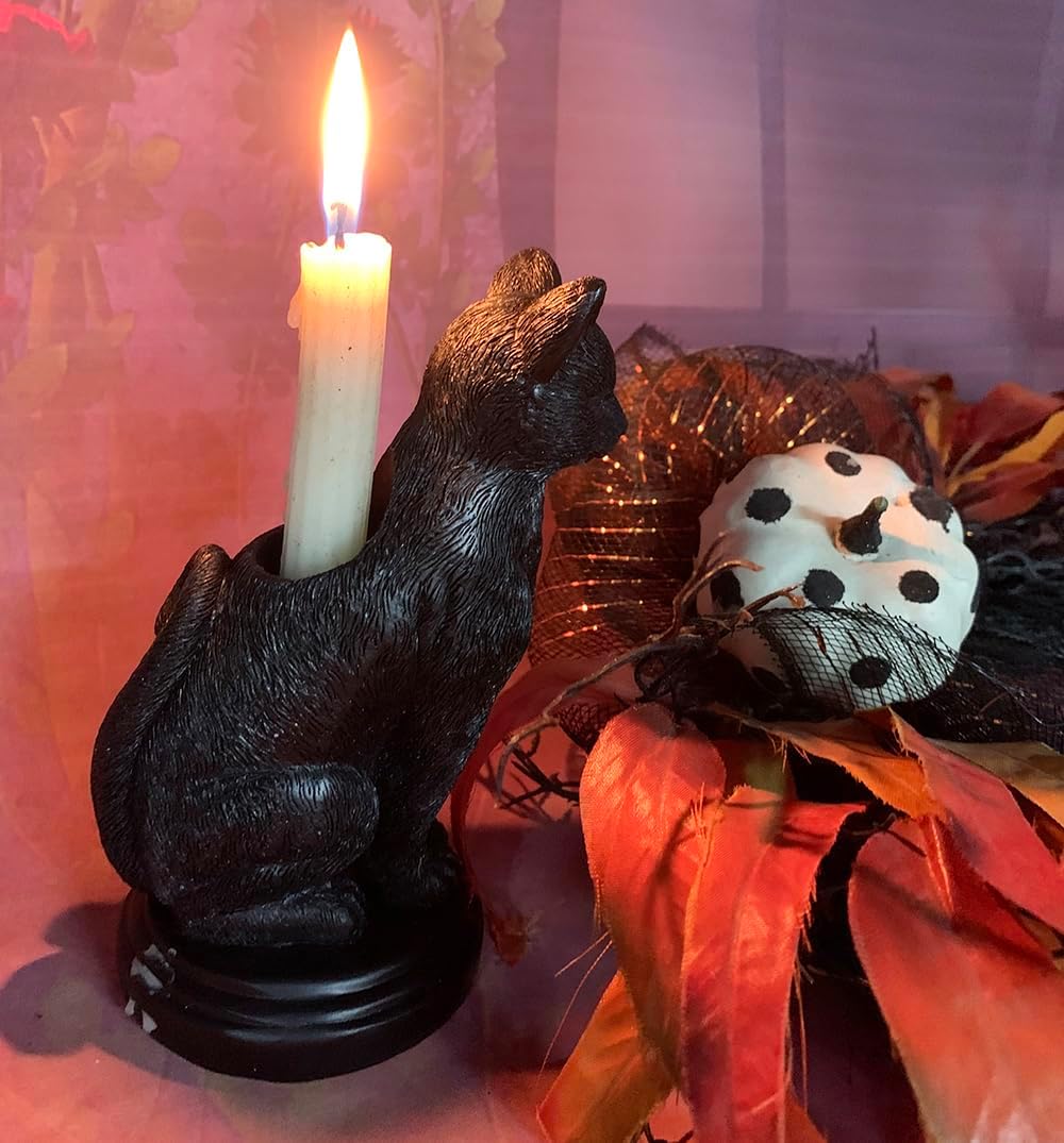 Dark Gothic Candlestick Holder - Raven Cat Wolf Halloween Decor