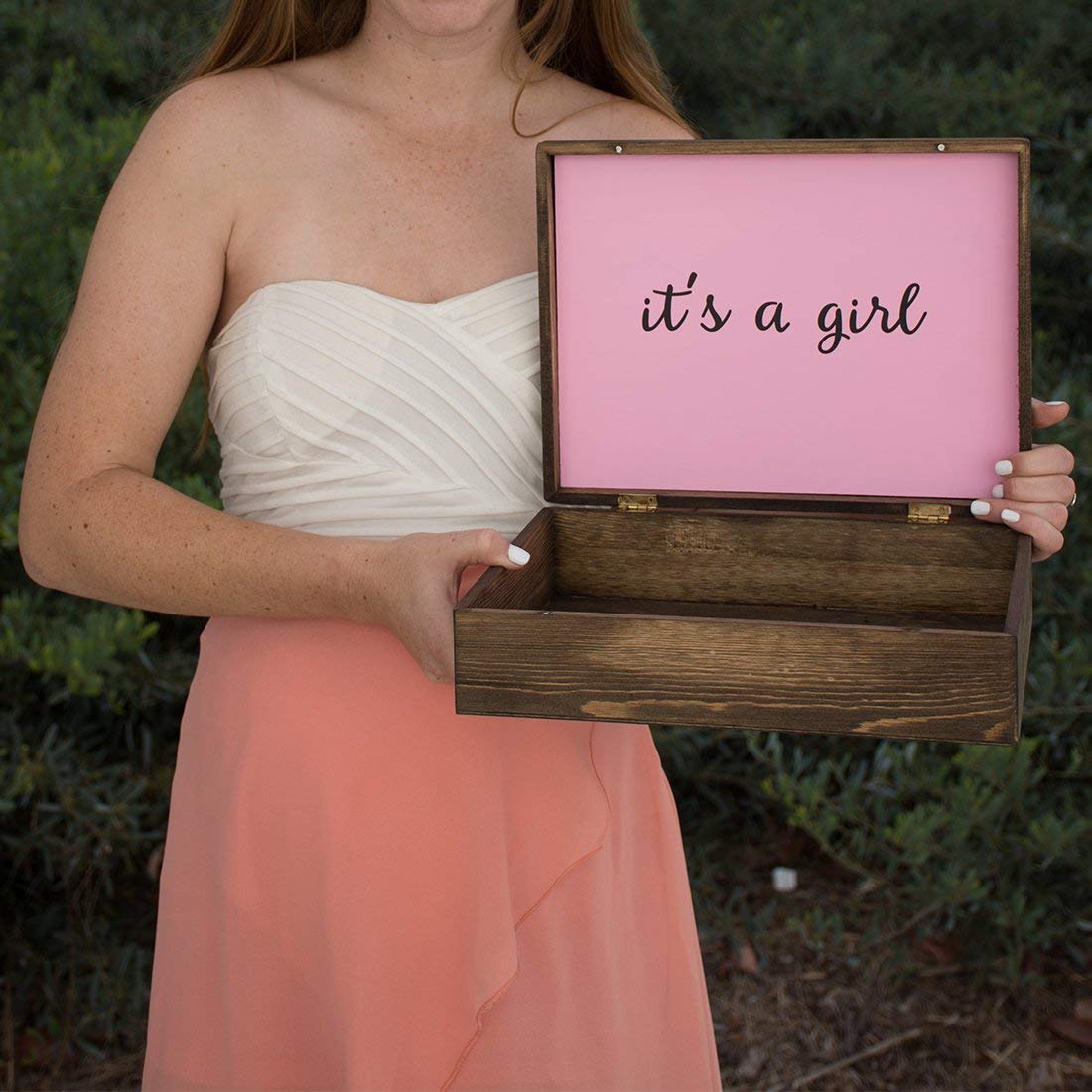 Cades and Birch Baby Gender Reveal Wood Box Blue Pink Reversible