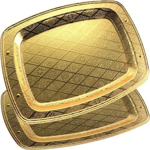 Pack of 2 14x10 Inch Iron Gold Serving Trays