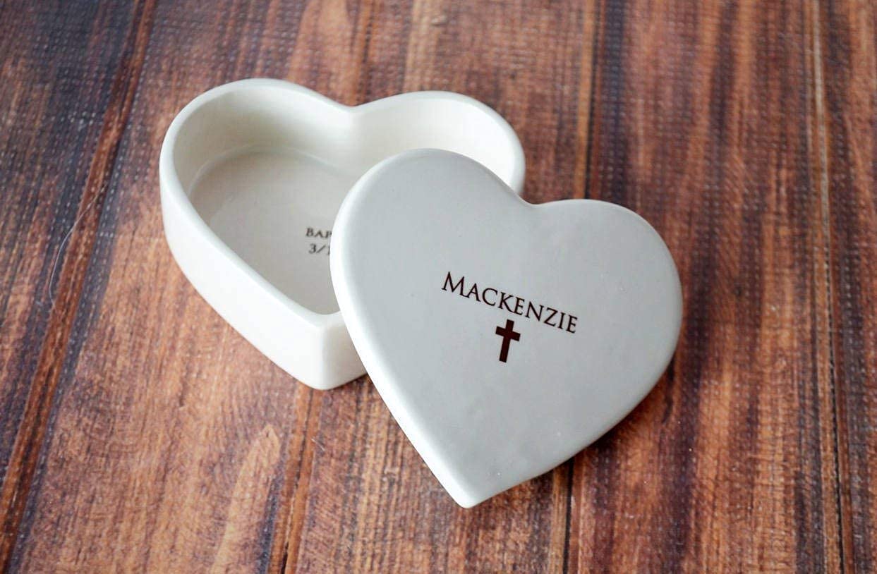 Personalized Baptism Keepsake Box with Heart Design