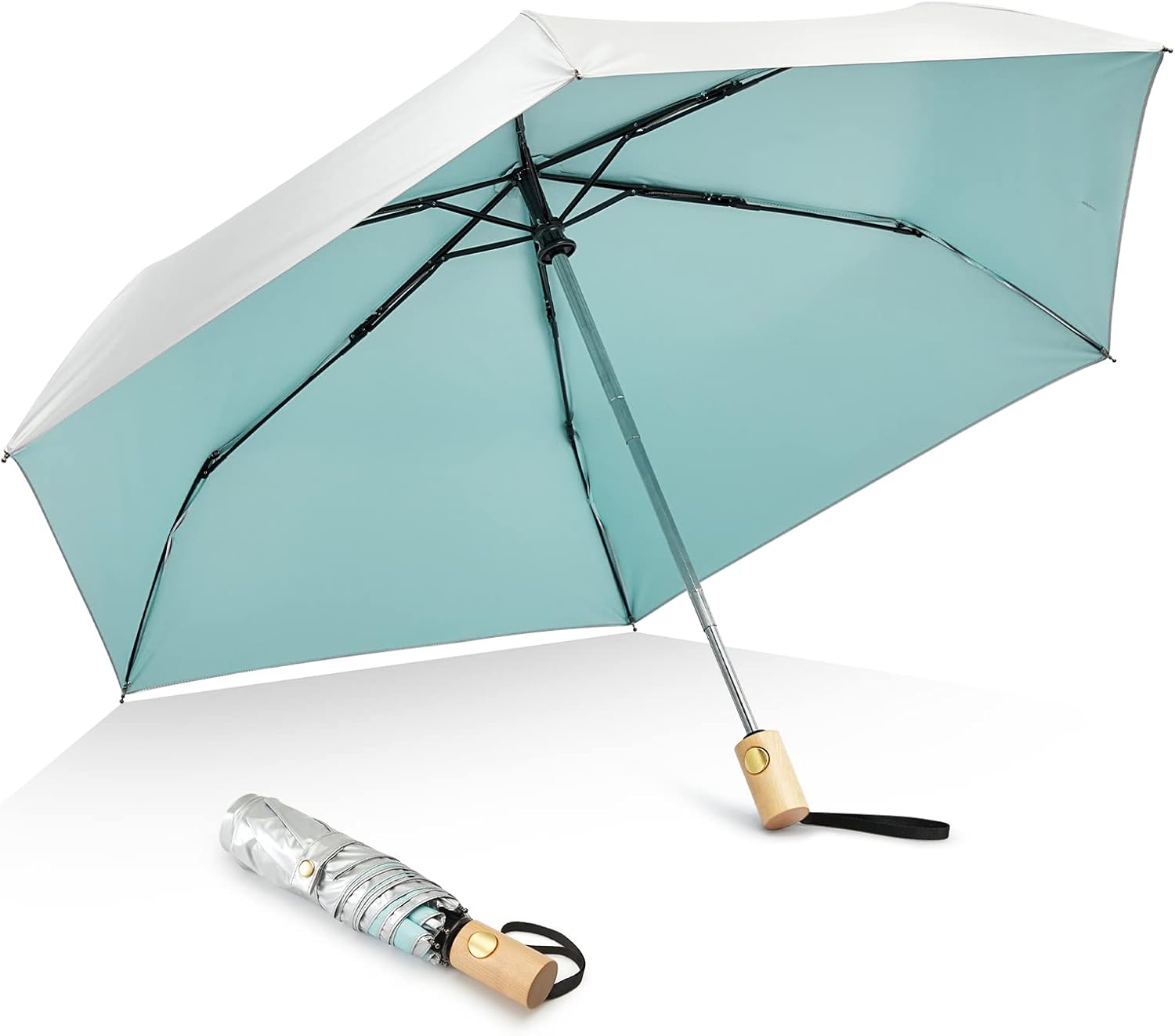 G4Free UV Protection Travel Umbrella with Wooden Handle