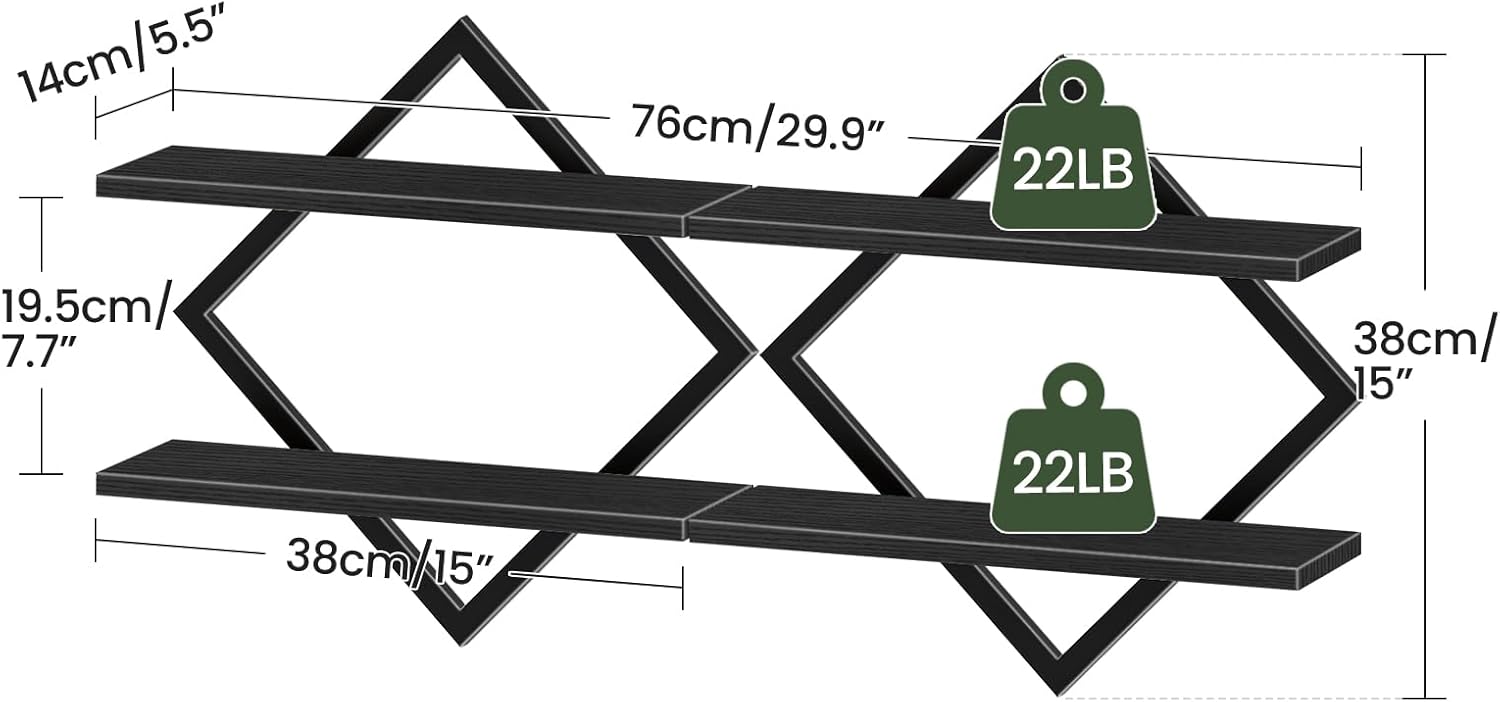 CHOEZON 2-Piece Floating Shelves Set Black Industrial Style