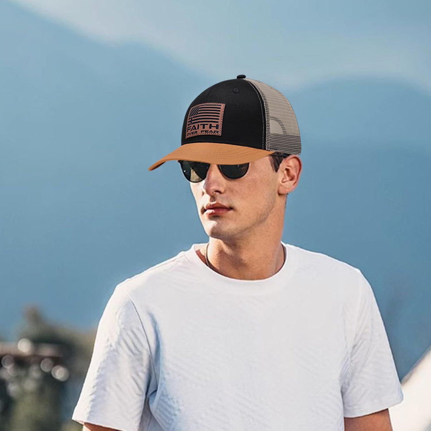Faith Over Fear Leather Cross Baseball Cap for Men 1