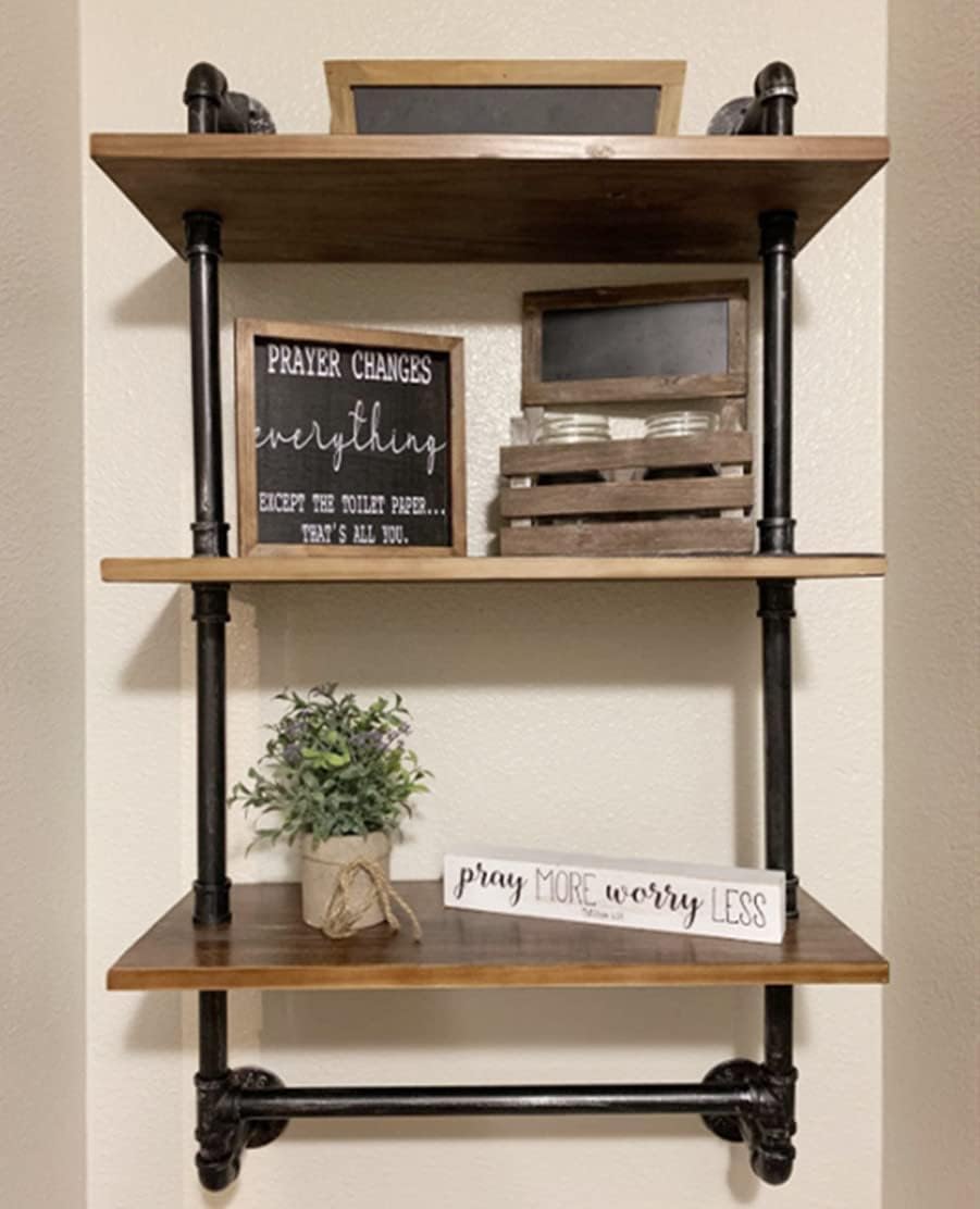 DRIRON Rustic 3-Tier Wall Shelf with Towel Bar24 Industrial Design
