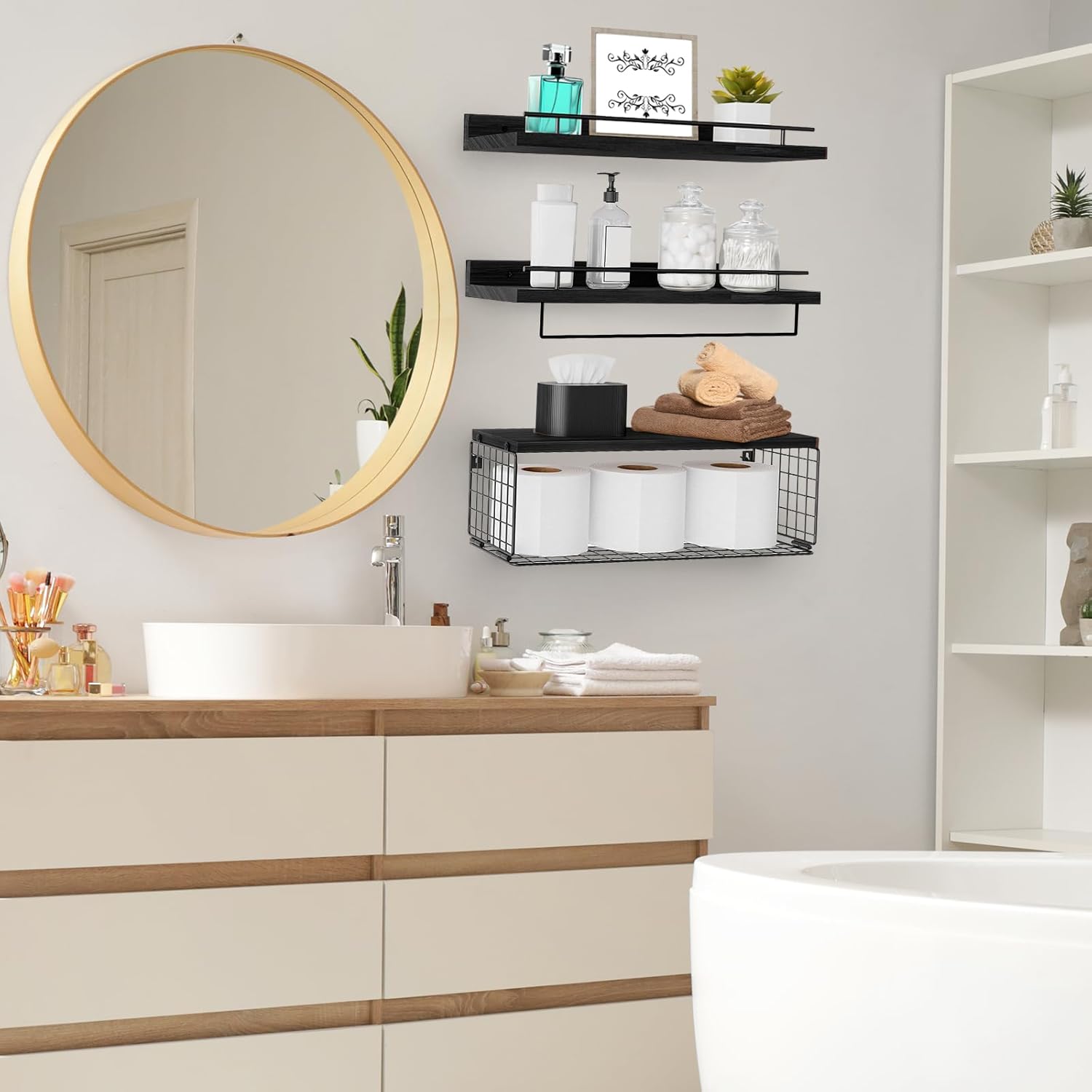 Kriulre Floating Shelves - Black Solid Wood Bookcase
