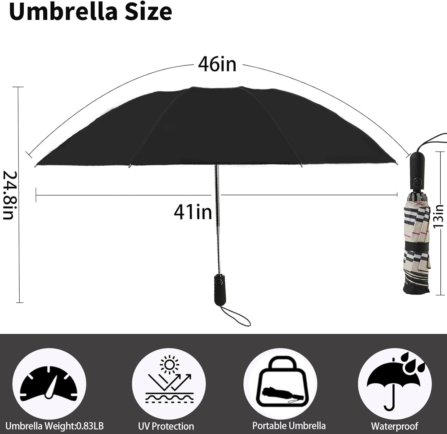 Compact Travel Umbrella with Inverted Design