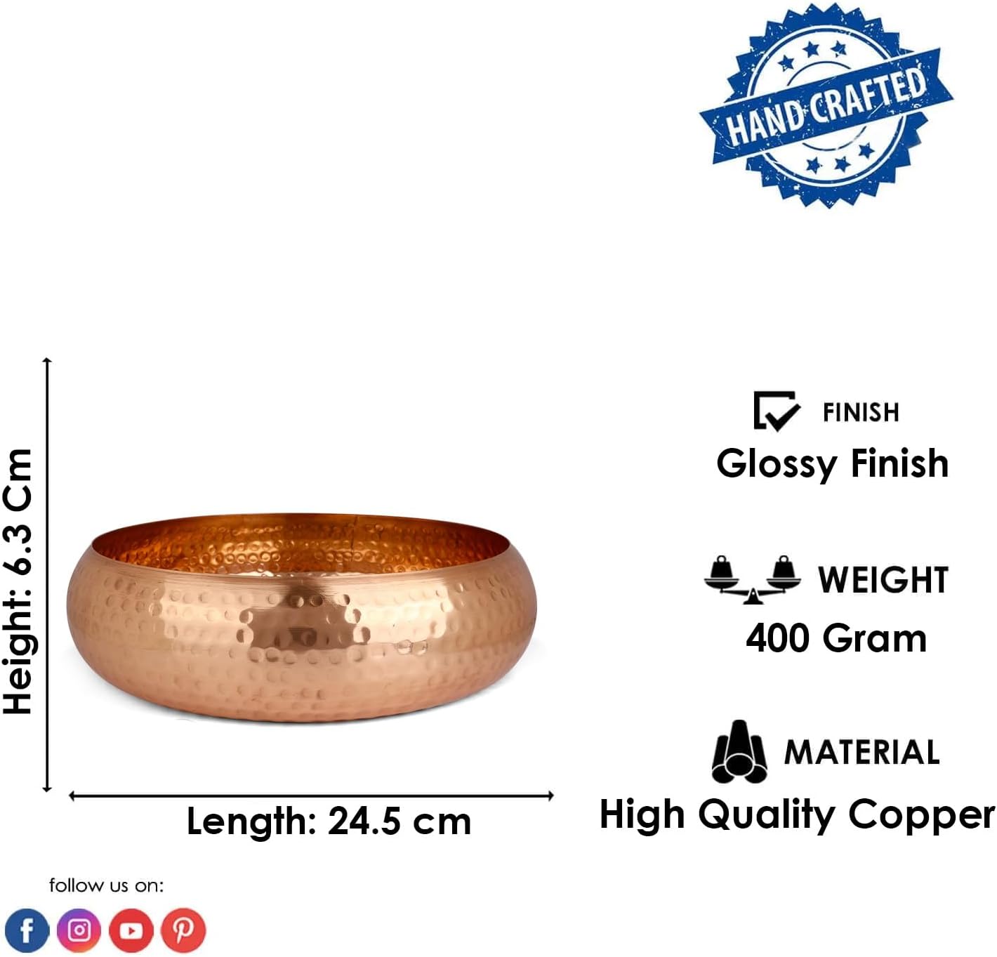 SATVIK Decorative Copper Urli with Hammered Design